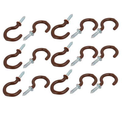 Harfington Uxcell 1 Inch Plastic Coated Screw-in Open Cup Ceiling Hooks Hangers Brown 15pcs