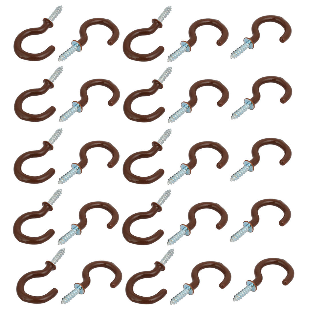 uxcell Uxcell 1 Inch Plastic Coated Screw-in Open Cup Ceiling Hooks Hangers Brown 25pcs