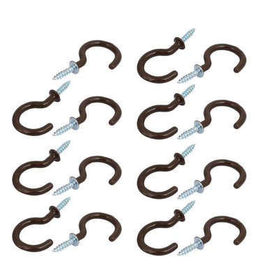 Harfington Uxcell 13mm Opening Width 46mm Length Vinyl Coated Ceiling Cup Screw Hook Brown 15pcs