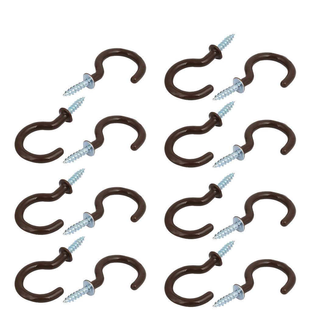uxcell Uxcell 13mm Opening Width 46mm Length Vinyl Coated Ceiling Cup Screw Hook Brown 15pcs
