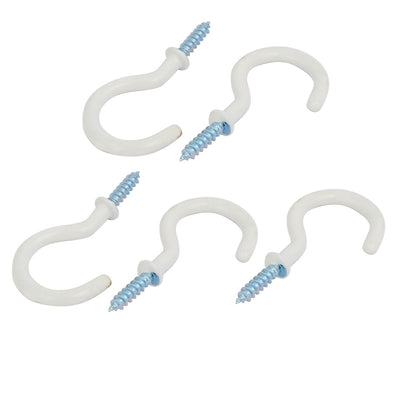 Harfington Uxcell 1-1/2 Inch Plastic Coated Screw-in Open Cup Ceiling Hooks Hangers White 5pcs