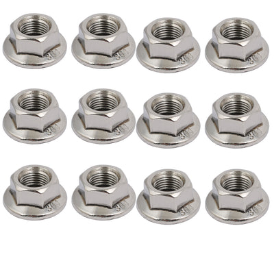 Harfington Uxcell 12pcs M10 x 1.25mm Pitch Metric Fine Thread 304 Stainless Steel Hex Flange Nut