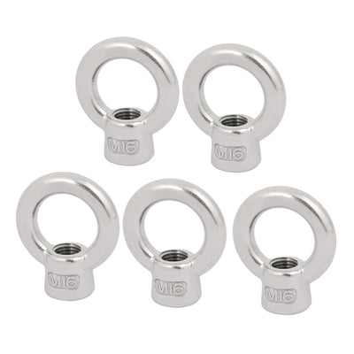 Harfington Uxcell M16 Thread 304 Stainless Steel Japanese Style Ring Shaped Lifting Eye Nut 5pcs