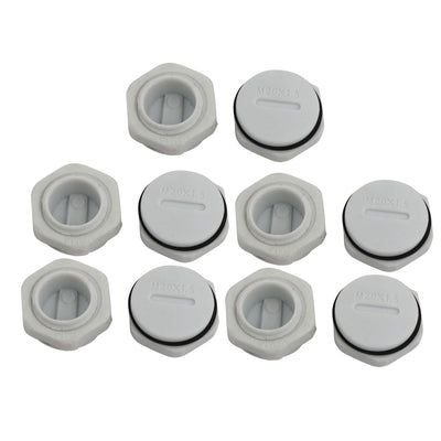 Harfington Uxcell 10pcs GLW-M20G Nylon Threaded Cable Gland Cap Round Screw-in Cover Gray w Washer