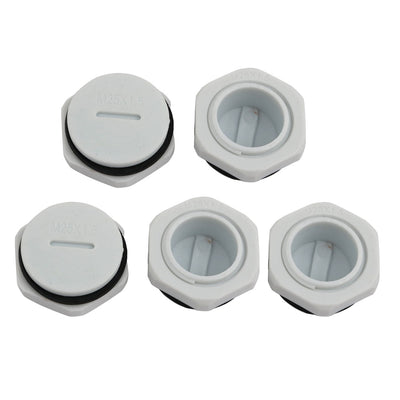 Harfington Uxcell 5pcs GLW-M25 Nylon Threaded Cable Gland Cap Round Screw-in Cover Gray w Washer