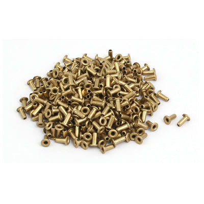 Harfington Uxcell 500pcs M2x5mm Brass Plated Metal Hollow Eyelets Rivets Gold Tone