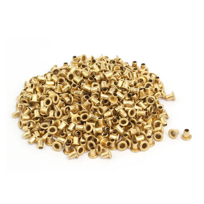 uxcell Uxcell 500pcs M2.3 x 3mm Brass Plated Metal Hollow Eyelets Rivets Gold Tone