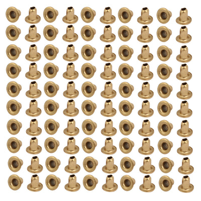 Harfington Uxcell 100pcs M2x3mm Brass Plated Metal Hollow Eyelets Rivets Gold Tone