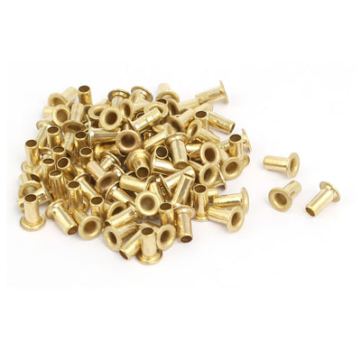 Harfington Uxcell 100pcs M3 x 6mm Brass Plated Metal Hollow Eyelets Rivets Gold Tone