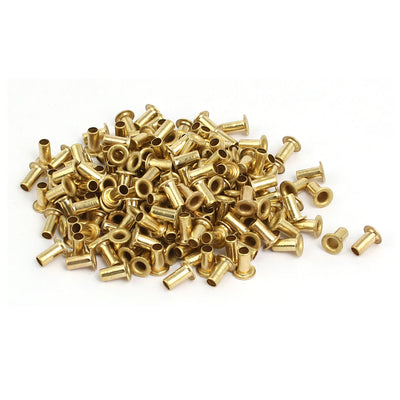 Harfington Uxcell 200pcs M3 x 6mm Brass Plated Metal Hollow Eyelets Rivets Gold Tone