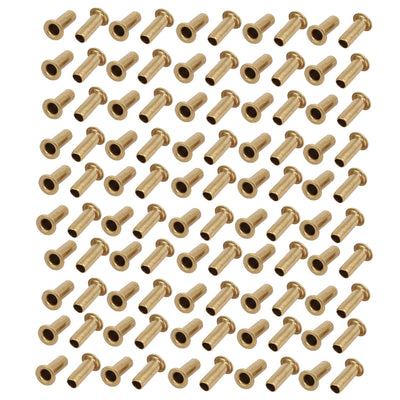 Harfington Uxcell 100pcs M3 x 8mm Brass Plated Metal Hollow Eyelets Rivets Gold Tone