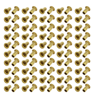 Harfington Uxcell 100pcs M4 x 8mm Brass Plated Metal Hollow Eyelets Rivets Gold Tone