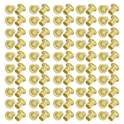 Harfington Uxcell 100pcs M5 x 7mm Brass Plated Metal Hollow Eyelets Rivets Gold Tone