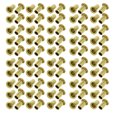 Harfington Uxcell 100pcs M5 x 10mm Brass Plated Metal Hollow Eyelets Rivets Gold Tone