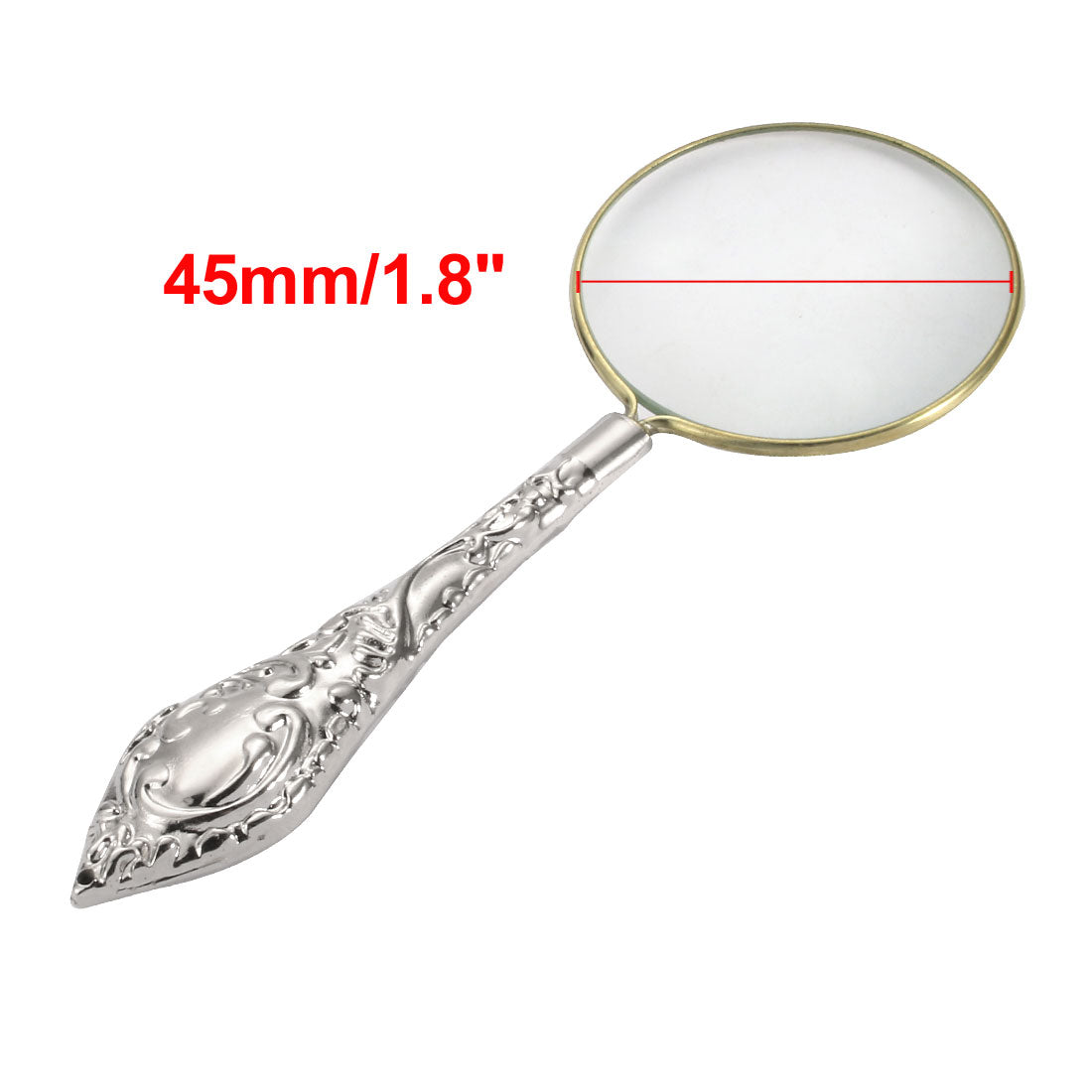 uxcell Uxcell Carved Handheld 5X Magnifier Magnifying Glass Illuminated Magnifier Silver Tone