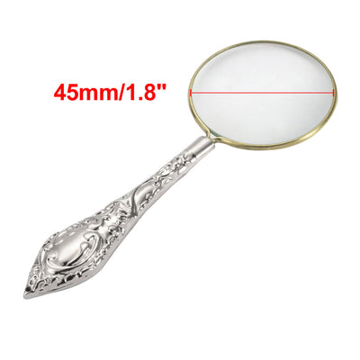 Harfington Uxcell Carved Handheld 5X Magnifier Magnifying Glass Illuminated Magnifier Silver Tone