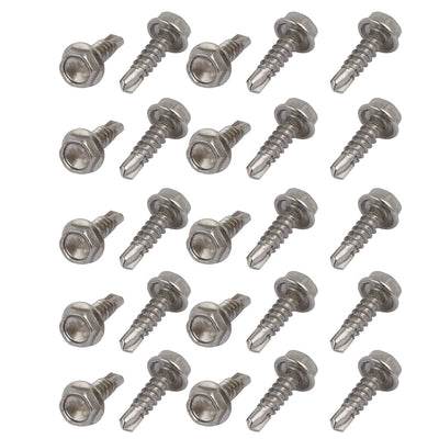 Harfington Uxcell M4.2x16mm 410 Stainless Steel Self Tapping Drilling Hex Flange Bolt 25pcs