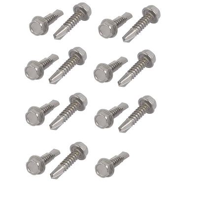 Harfington Uxcell M6.3x25mm 410 Stainless Steel Self Drilling Hex Flange Bolt 15pcs