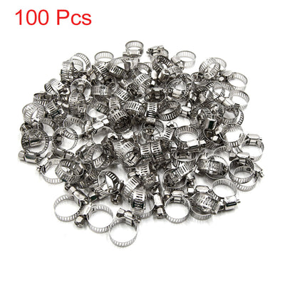 Harfington Uxcell 100pcs Car Stainless Steel Adjustable 9-16mm Hose Clamp Fuel Line Pipe Tube Clip