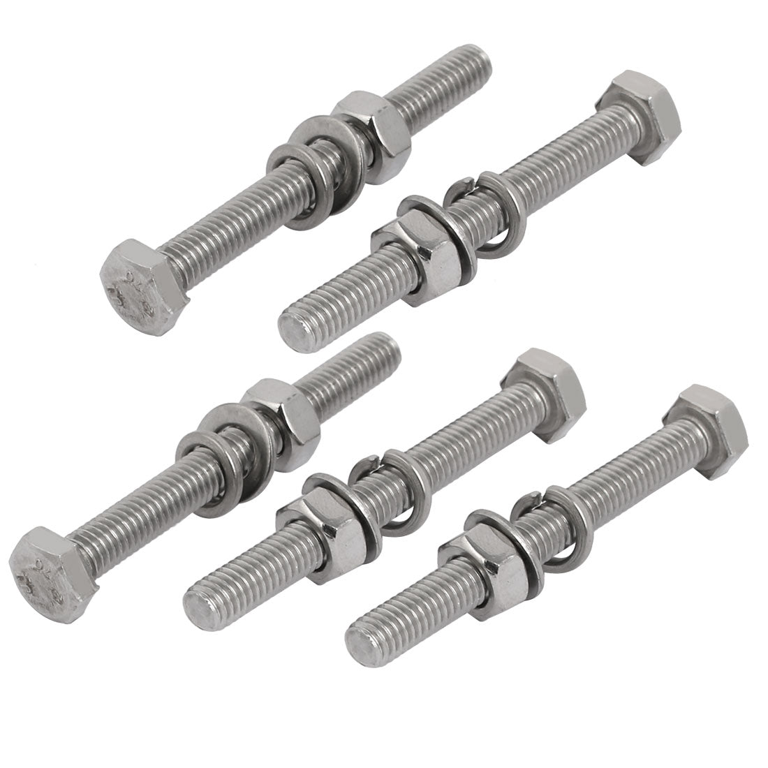 uxcell Uxcell 5pcs 304 Stainless Steel M6x60mm Hex Bolts w Nuts and Washers Assortment Kit