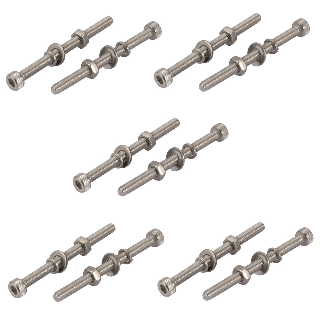 uxcell Uxcell 10pcs M4x50mm 304 Stainless Steel Knurled Hex Socket Head Bolts Nuts w Washers