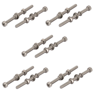 Harfington Uxcell 10pcs M4x50mm 304 Stainless Steel Knurled Hex Socket Head Bolts Nuts w Washers