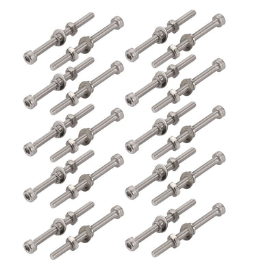 Harfington Uxcell 20Pcs M3x40mm 304 Stainless Steel Knurled Hex Socket Head Bolt Nut Set w Washer