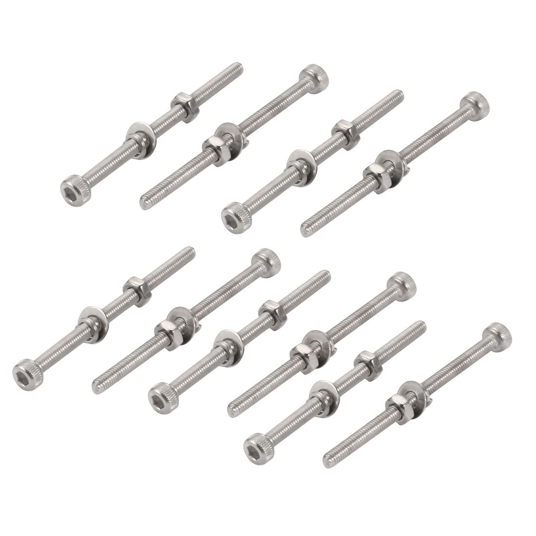 uxcell Uxcell 10Pcs M3x50mm 304 Stainless Steel Knurled Hex Socket Head Bolt Nut Set w Washer
