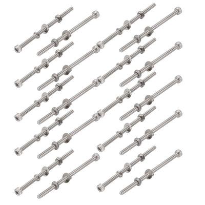 Harfington Uxcell 20Pcs M3x55mm 304 Stainless Steel Knurled Hex Socket Head Bolt Nut Set w Washer