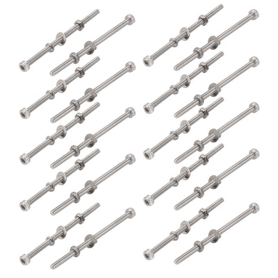 Harfington Uxcell 20Pcs M3x60mm 304 Stainless Steel Knurled Hex Socket Head Bolt Nut Set w Washer
