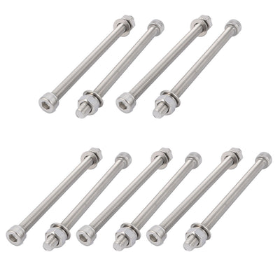 Harfington Uxcell 10Pcs M8x130mm 304 Stainless Steel Knurled Hex Socket Head Bolt Nut Set w Washer