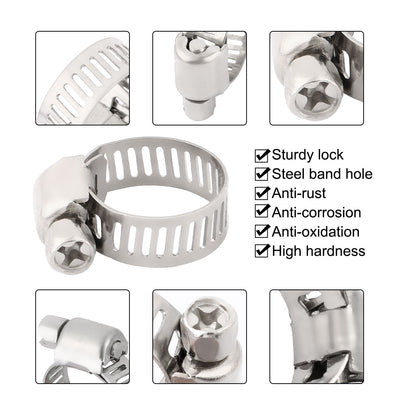 Harfington Uxcell 3/8-5/8 Inch Dia 12pcs 201 Steel Adjustable  Gear Clip Clamping Hose Clamp Fittings