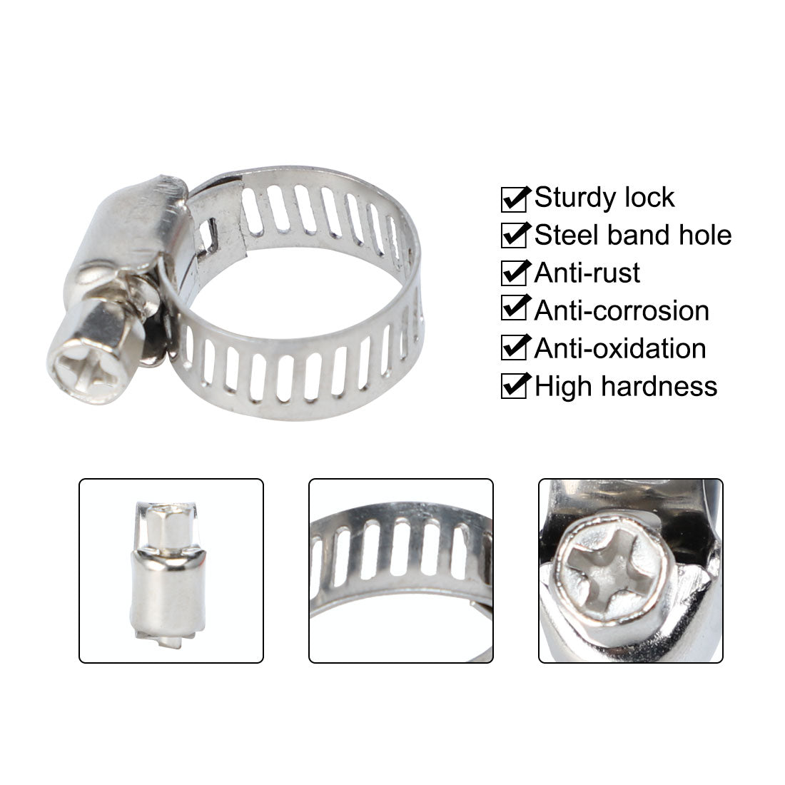 uxcell Uxcell 3/8-5/8 Inch Dia 10pcs 201 Stainless Steel Adjustable  Gear Clip Clamping Hose Clamp