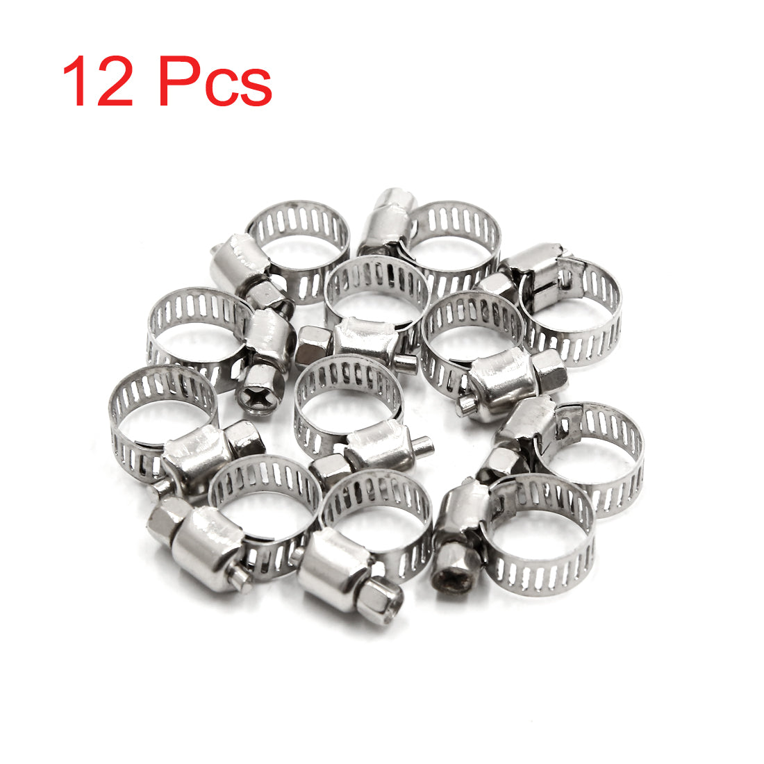 uxcell Uxcell 12Pcs Metal Adjustable Drive Hose Clamp Fuel Line  Clip 8-12mm for Car