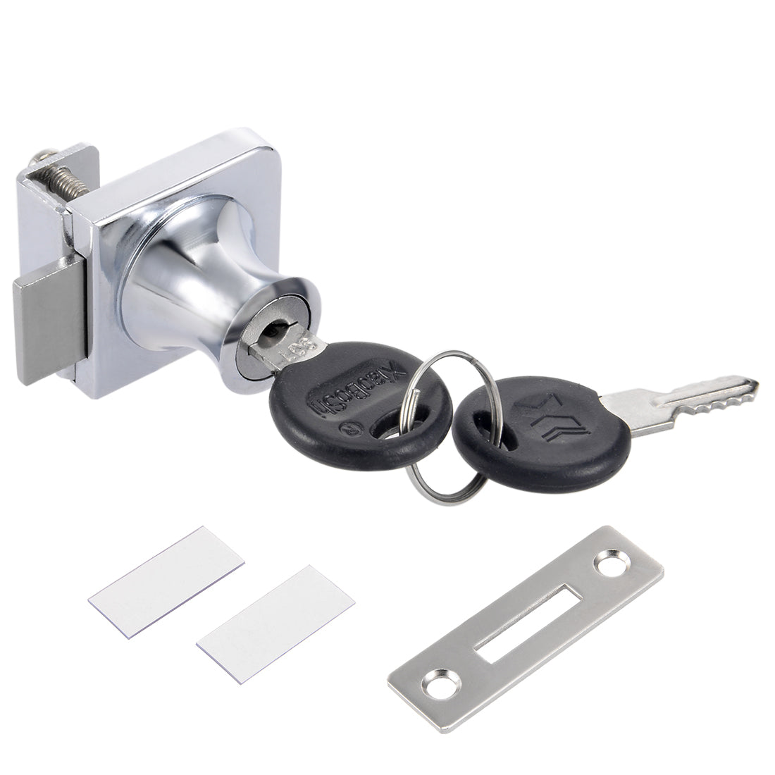 uxcell Uxcell Zinc Alloy Chrome Finish Display Hinged Square Glass Cabinet Lock, Key Different