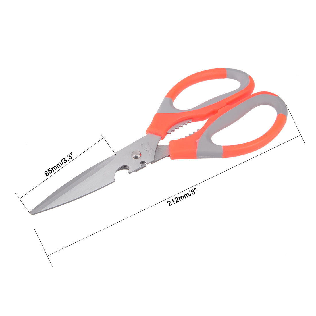 uxcell Uxcell 8 Inch Kitchen Scissor, Multi Purpose Shear for Chicken Poultry Fish Meat BBQ, Orange/Gray