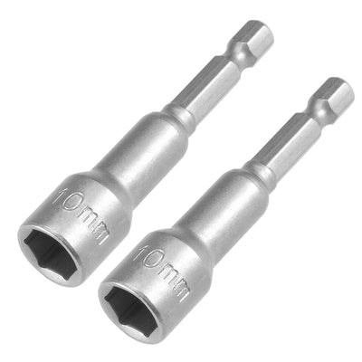 Harfington Uxcell 2 Pcs 1/4" Quick-Change Hex Shank 10mm Magnetic Nut Sockets Driver, 65mm Length