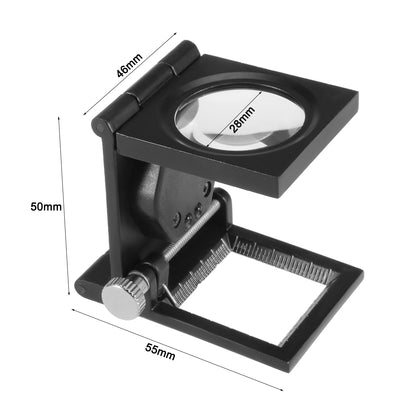 Harfington Uxcell 10X 28mm Mini Three-Folding 10X Magnifier Zinc Alloy Magnifier Magnifying Glass with Scale for Textile Optical Jewelry Tool