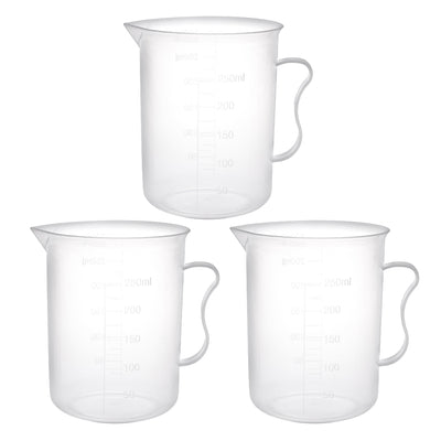 uxcell Uxcell 3pcs Laboratory Clear White PP 300mL Measuring Cup Handled Beaker