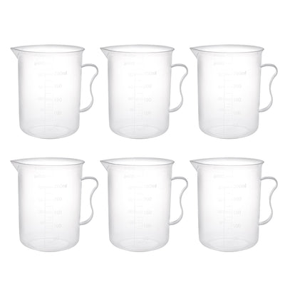 Harfington Uxcell 6pcs Laboratory Clear White PP 300mL Measuring Cup Handled Beaker