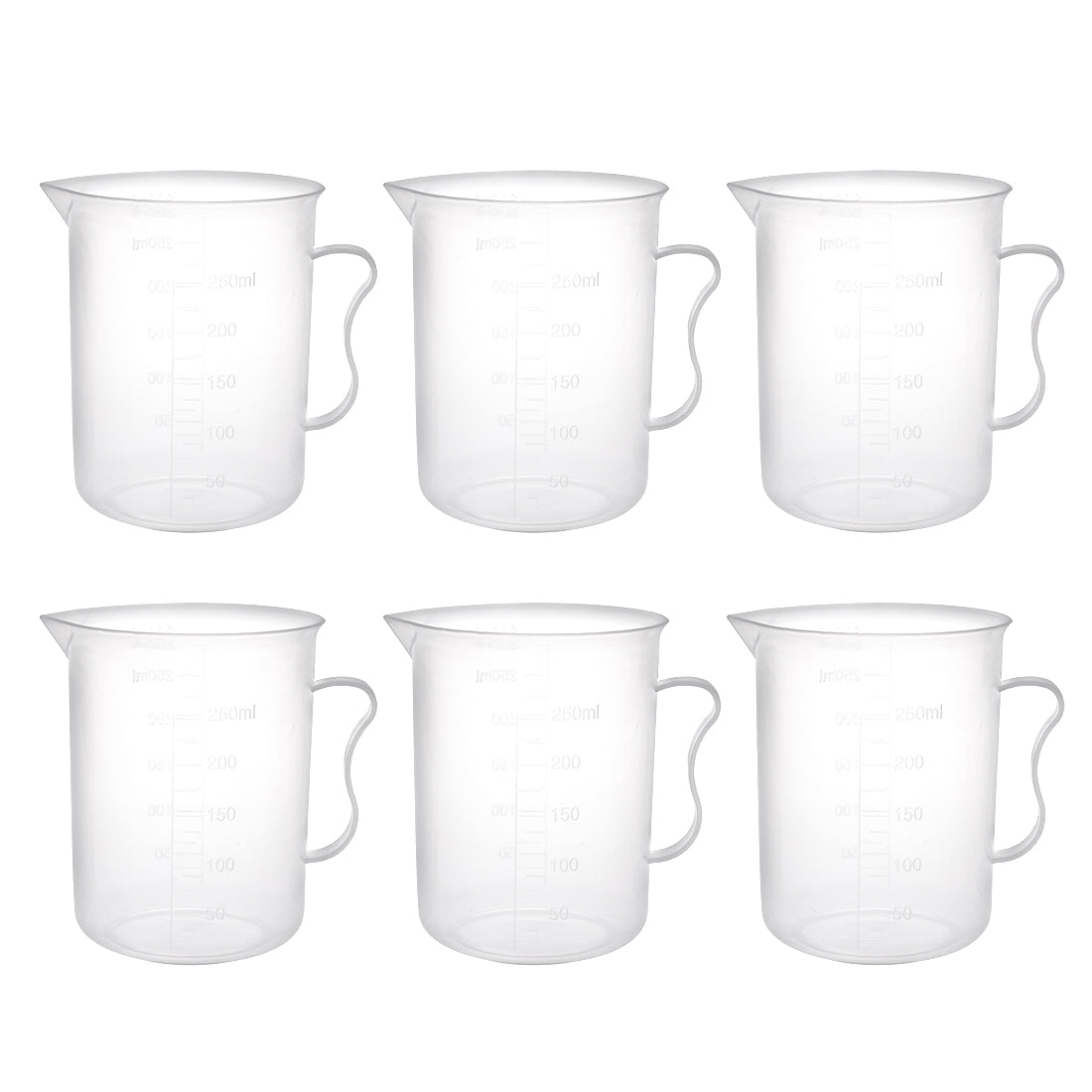 uxcell Uxcell 6pcs Laboratory Clear White PP 300mL Measuring Cup Handled Beaker