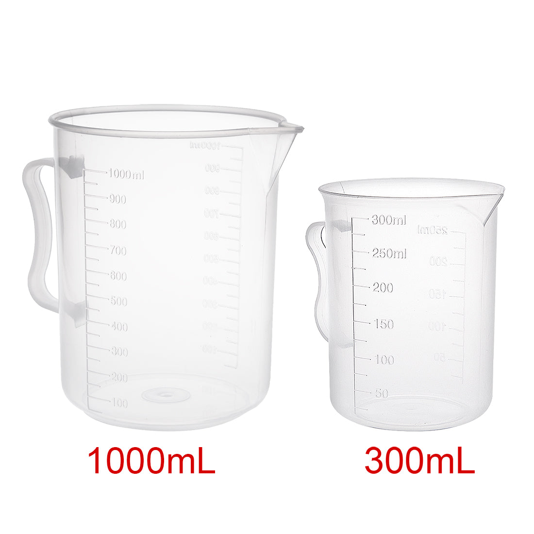 uxcell Uxcell Laboratory Clear White PP Measuring Cup Handled Beaker 300mL 1000mL Set of 3