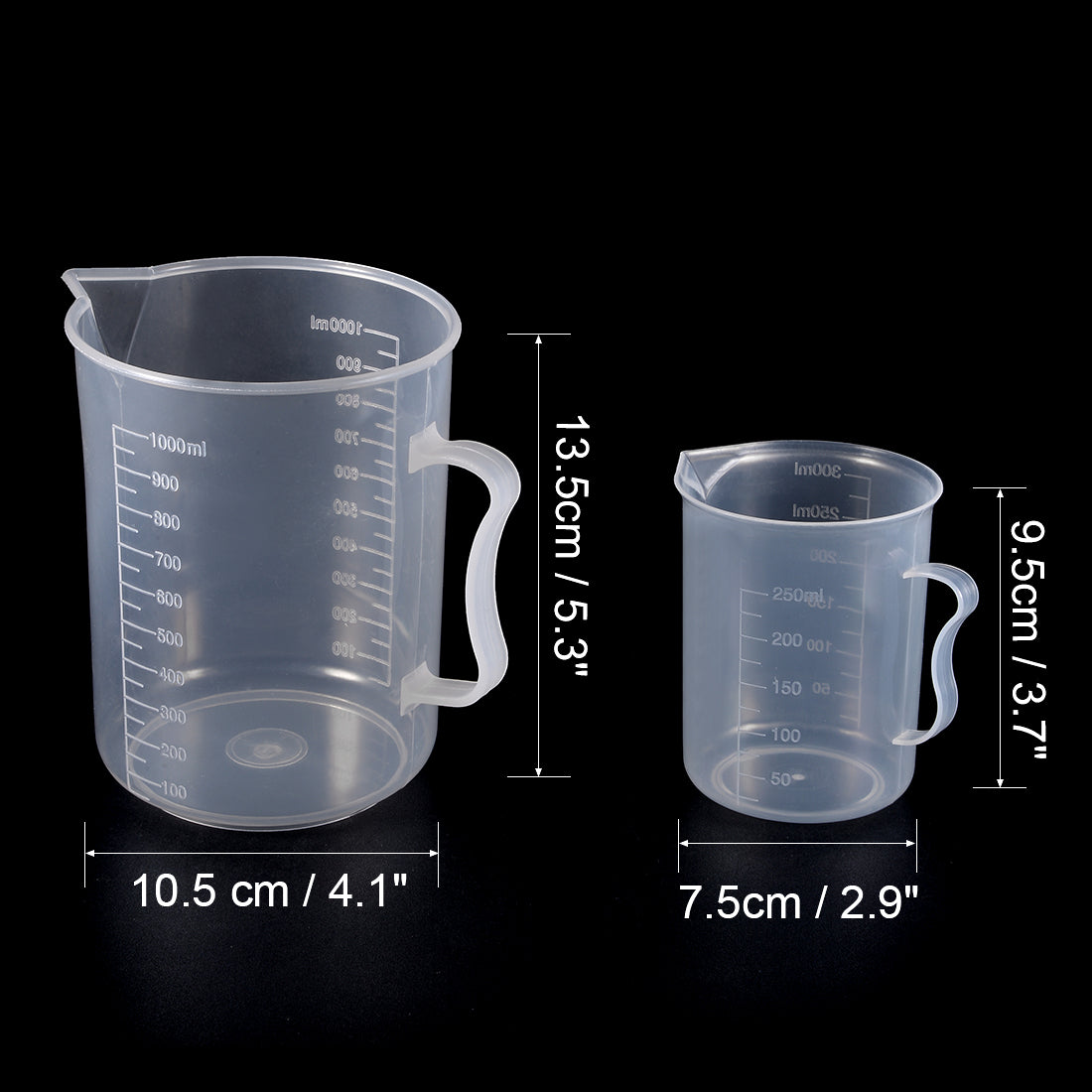 uxcell Uxcell Laboratory Clear White PP Measuring Cup Handled Beaker 300mL 1000mL Set of 3