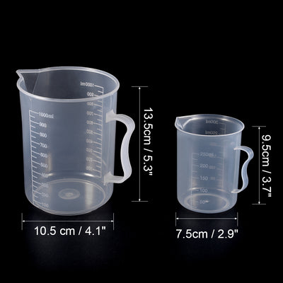 Harfington Uxcell Laboratory Clear White PP Measuring Cup Handled Beaker 300mL 1000mL Set of 3