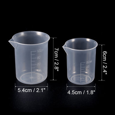 Harfington Uxcell Set of 2 Measuring Cup Labs Plastic Graduated Beakers 50ml 100ml