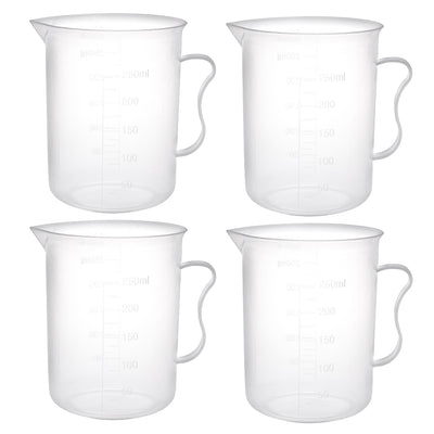 Harfington Uxcell 4pcs Laboratory Clear White PP 250mL Measuring Cup Handled Beaker