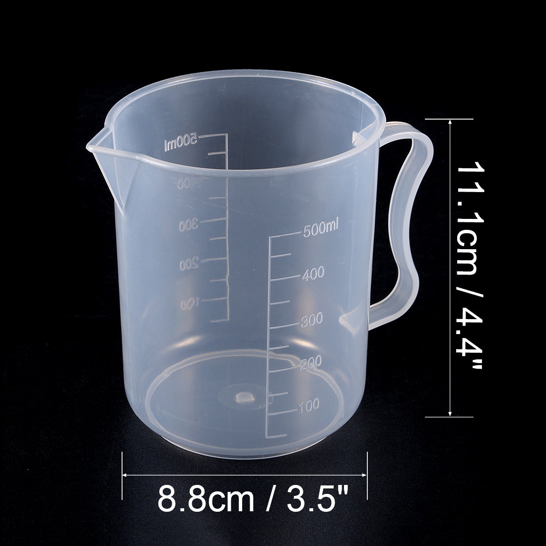 uxcell Uxcell 3pcs Laboratory Clear White PP 500mL Measuring Cup Handled Beaker