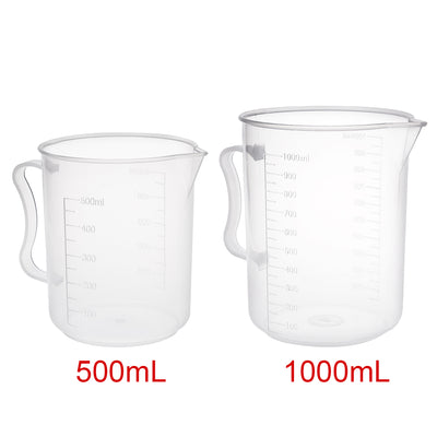 Harfington Uxcell Laboratory Clear White PP Measuring Cup Handled Beaker 500mL 1000mL Set of 2