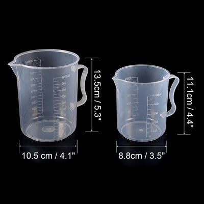 Harfington Uxcell Laboratory Clear White PP Measuring Cup Handled Beaker 500mL 1000mL Set of 2
