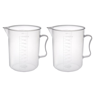 Harfington Uxcell 2pcs Laboratory Clear White PP 1000mL Measuring Cup Handled Beaker
